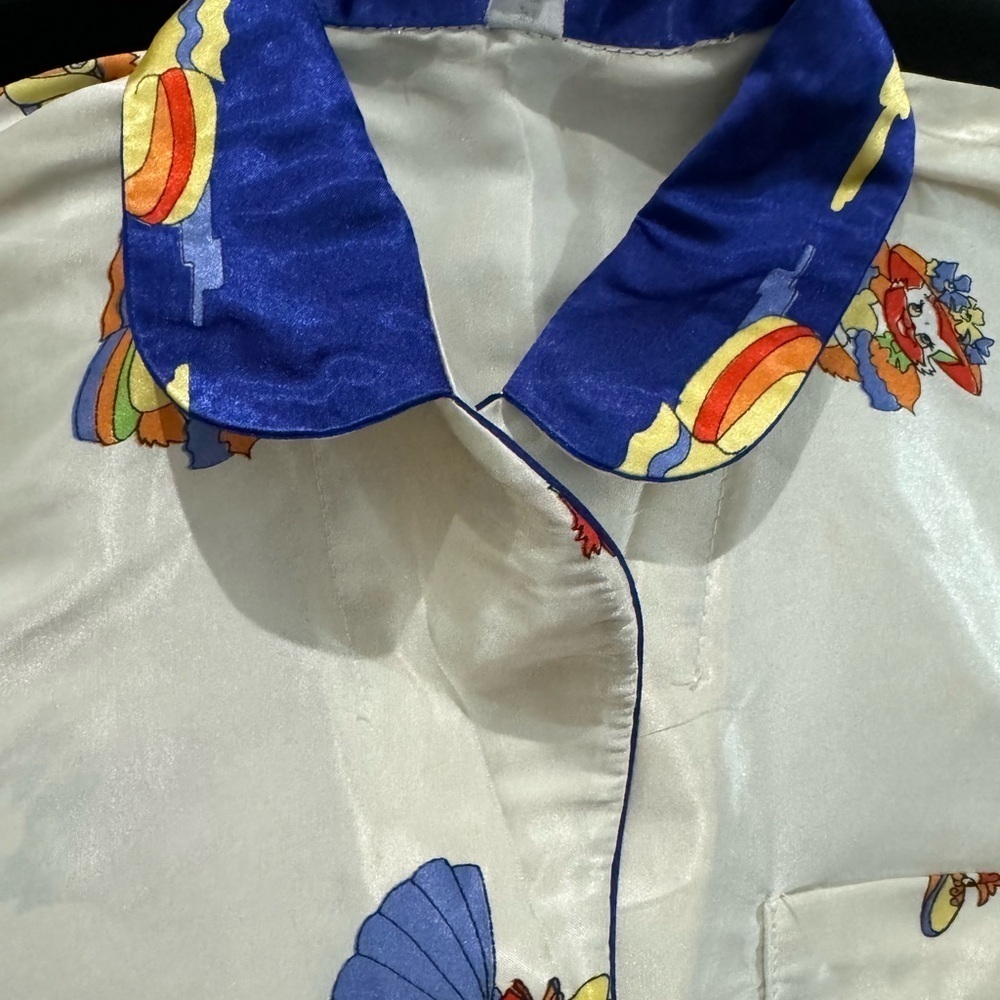 Vintage Vietnam Cartoon Silk Like Button Down Shirt 1970’s Streetwear Fun Unique - Picture 9 of 16
